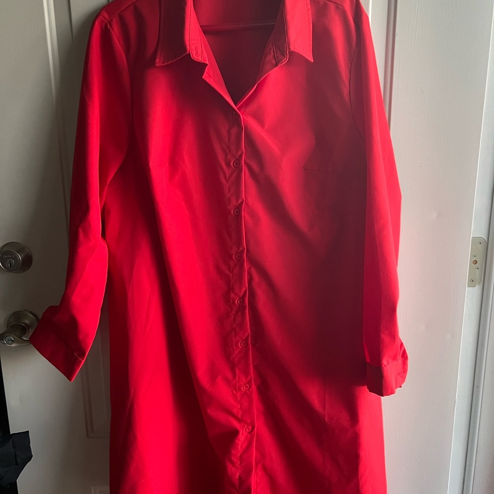 Bright Red Button-Up Shirt Dress